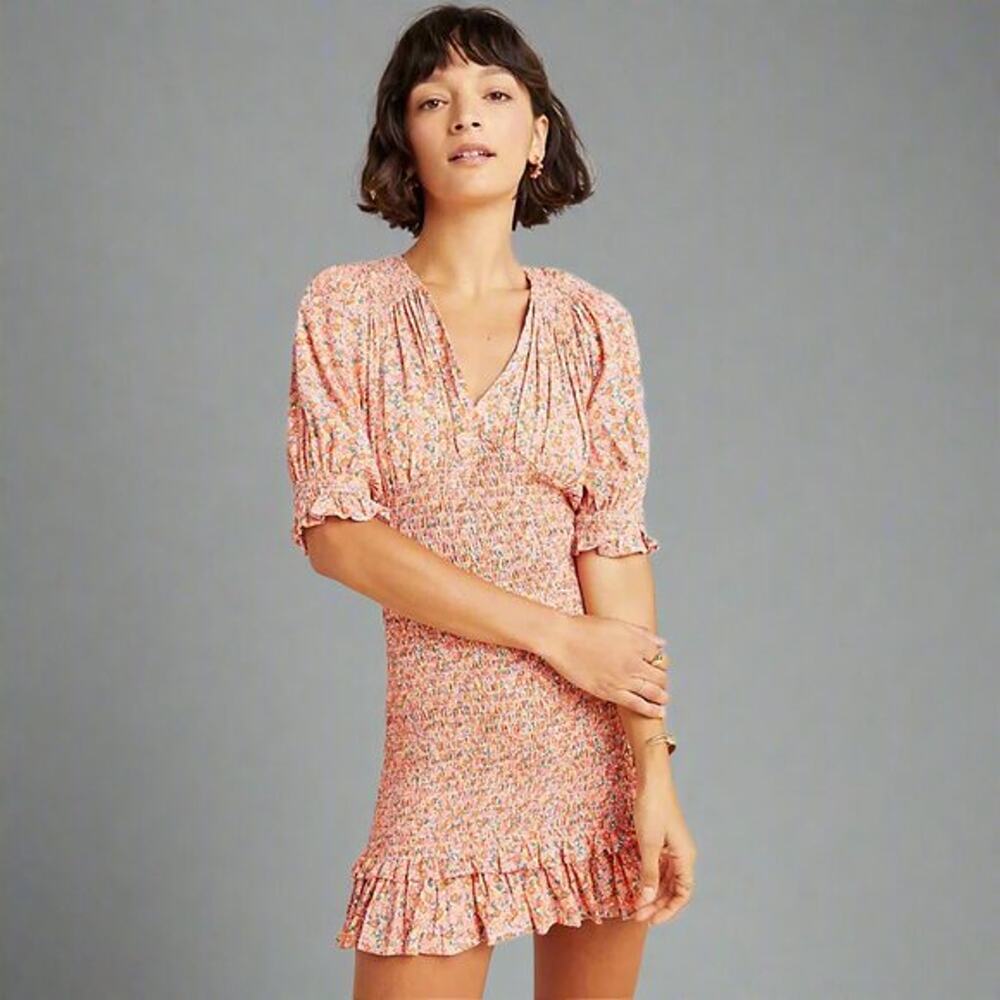 Faithfull the Brand orange floral Margherita dress, size 4
